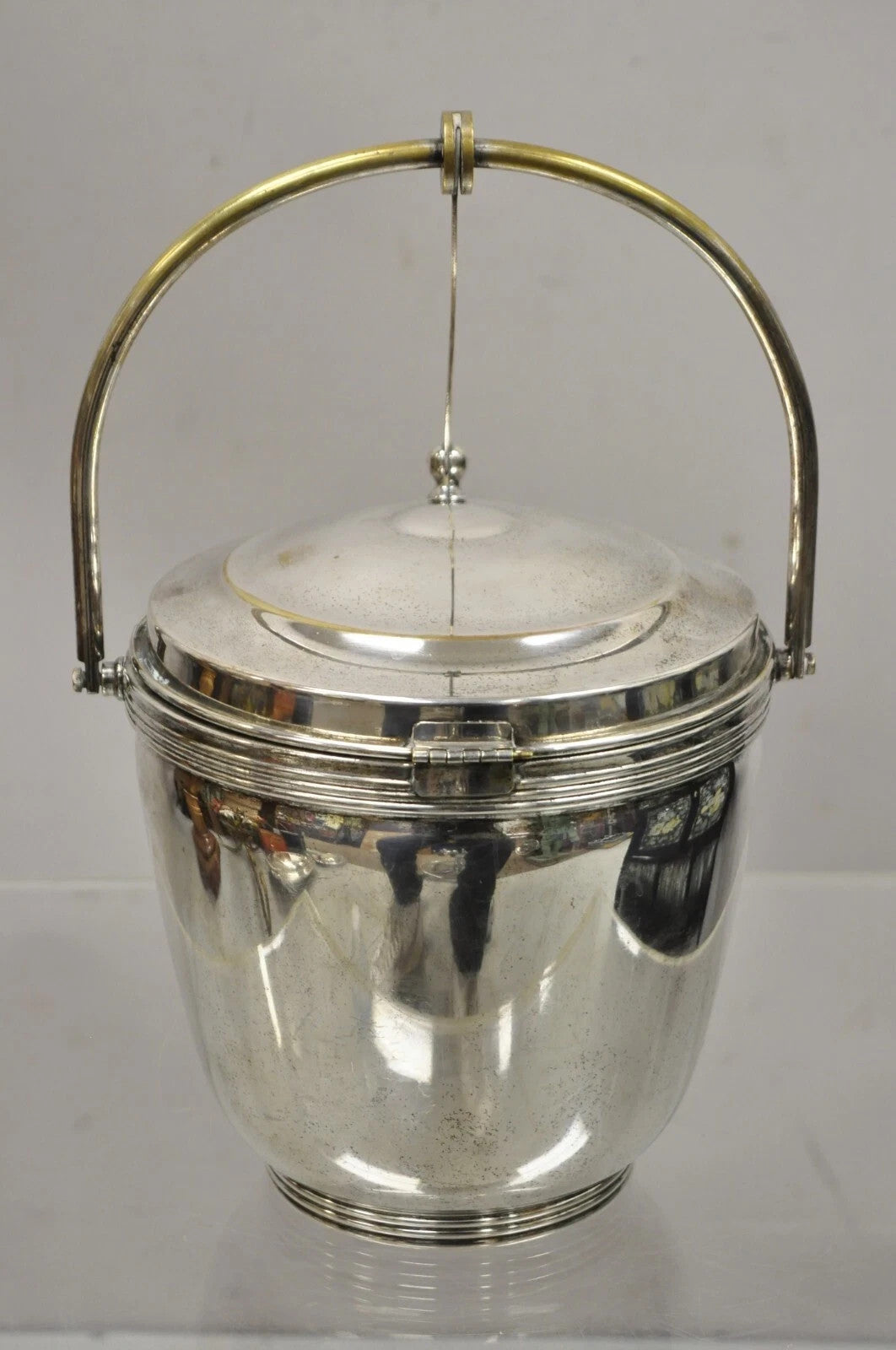 Vintage Sheffield Silver Plated MCM Modern Reticulating Hinge Bar Ice Bucket