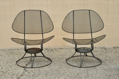 Homecrest Clam Shell Casino Salterini Style Wrought Iron Swivel Chairs - a Pair