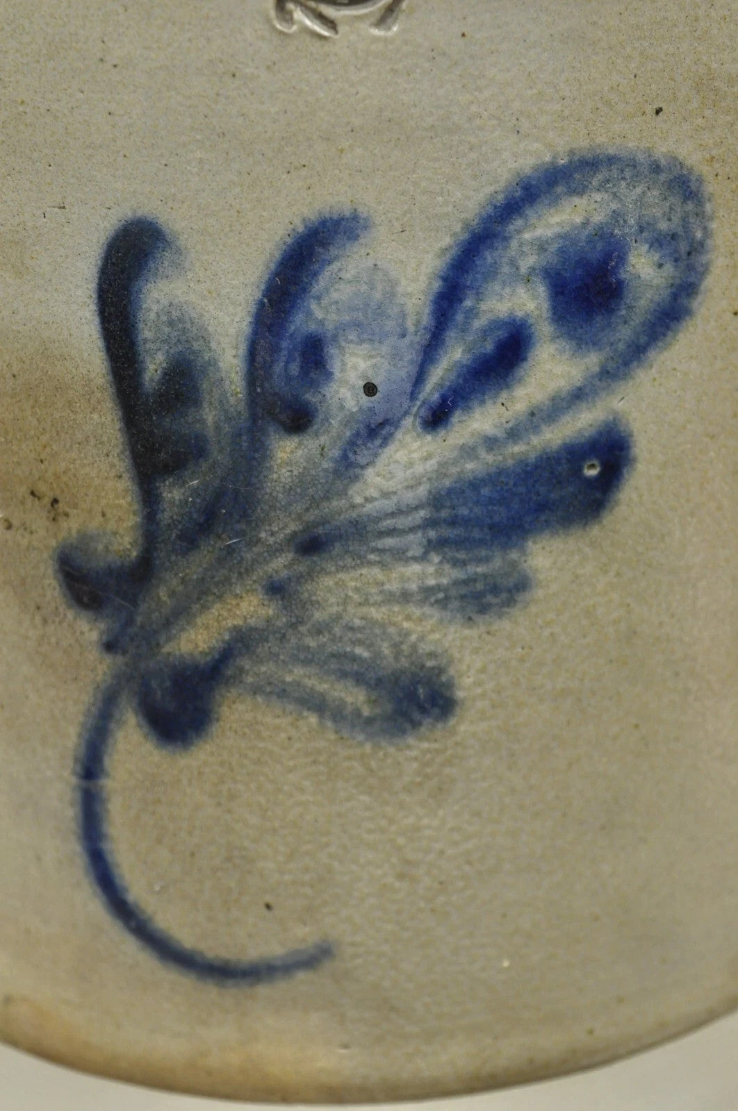 Antique Stoneware Two Gallon Crock with Cobalt Blue Slip Trailed Floral Design