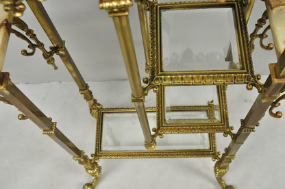 Antique Victorian Brass & Onyx Ornate Tiered Etagere Curio Display Stand Shelf