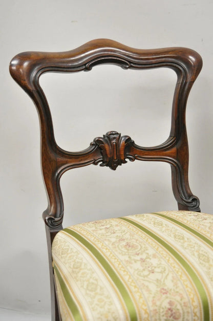 Antique English Victorian Carved Rosewood Parlor Dining Side Chairs - a Pair