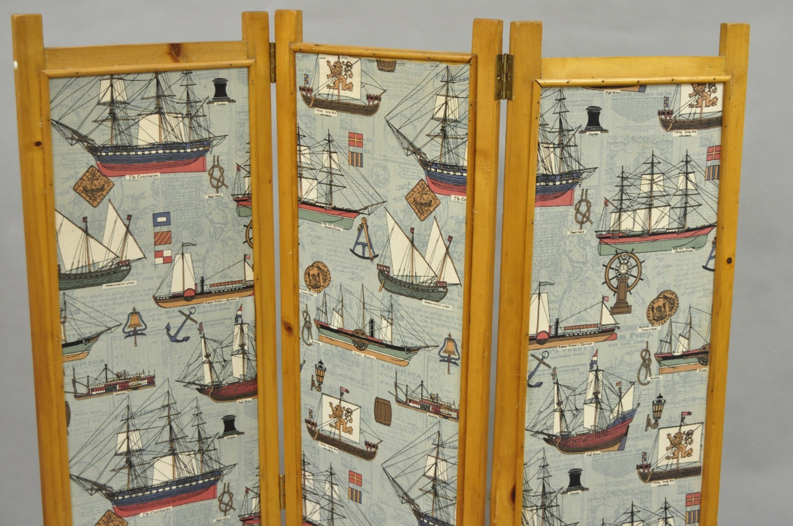 Vintage Nautical Custom Viking Clipper Ship Fabric Room Divider Dressing Screen