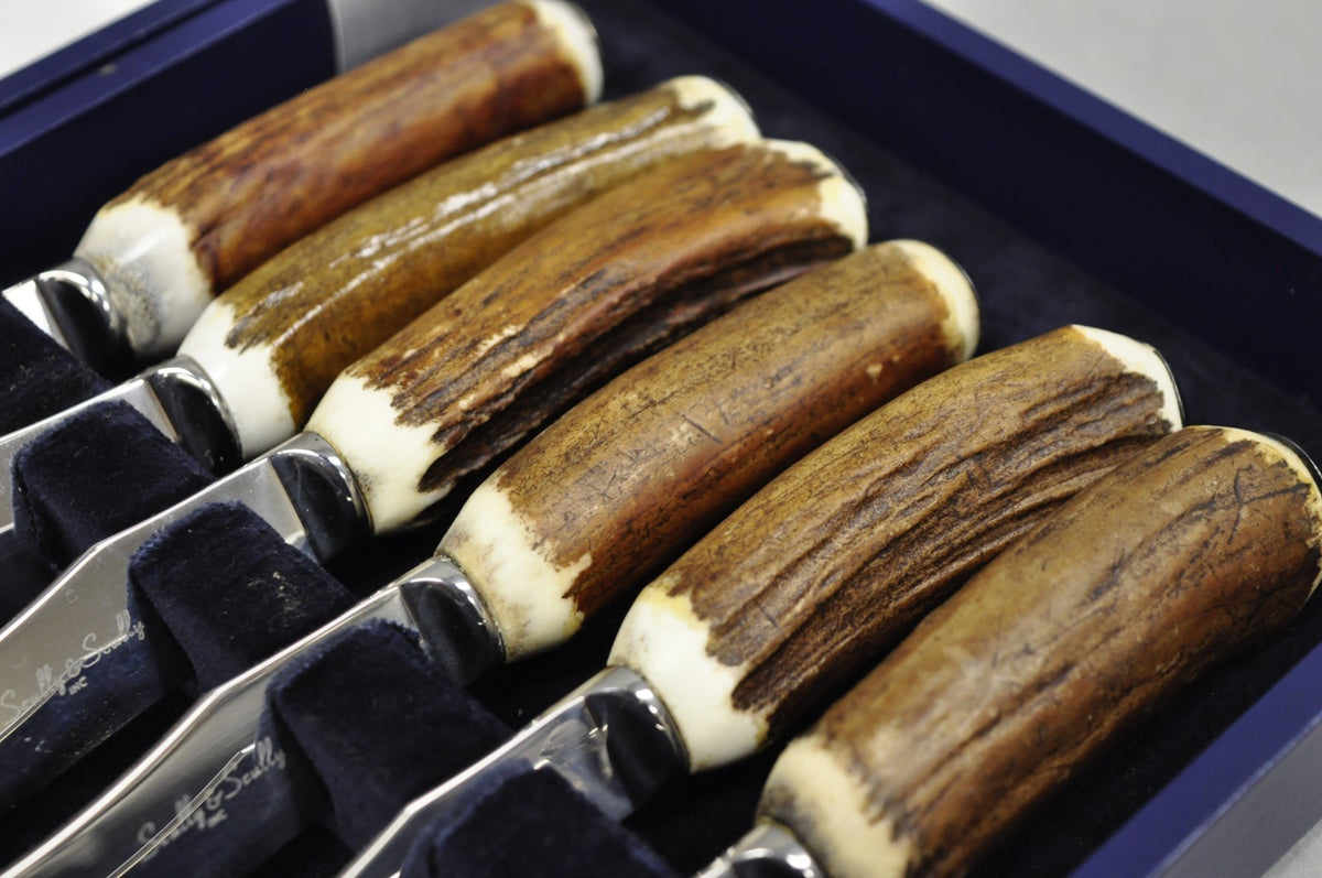 Scully & Scully Arts & Crafts Natural Staghorn Handle Steak Knives - Set of 6