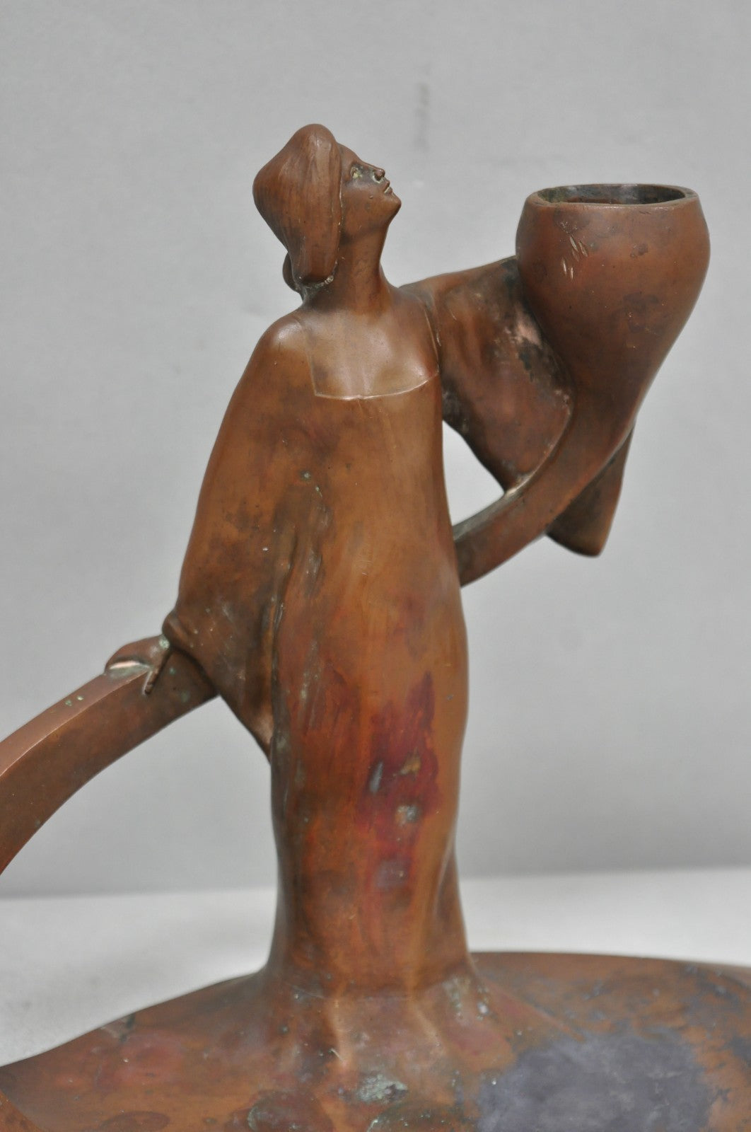 Antique Art Nouveau Austrian Bronze Woman Figural Sculpture Candlestick Holder