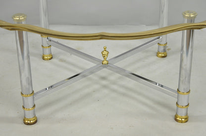 Vintage Maison Jansen Style Steel & Brass Scalloped Glass Tray Top Coffee Table