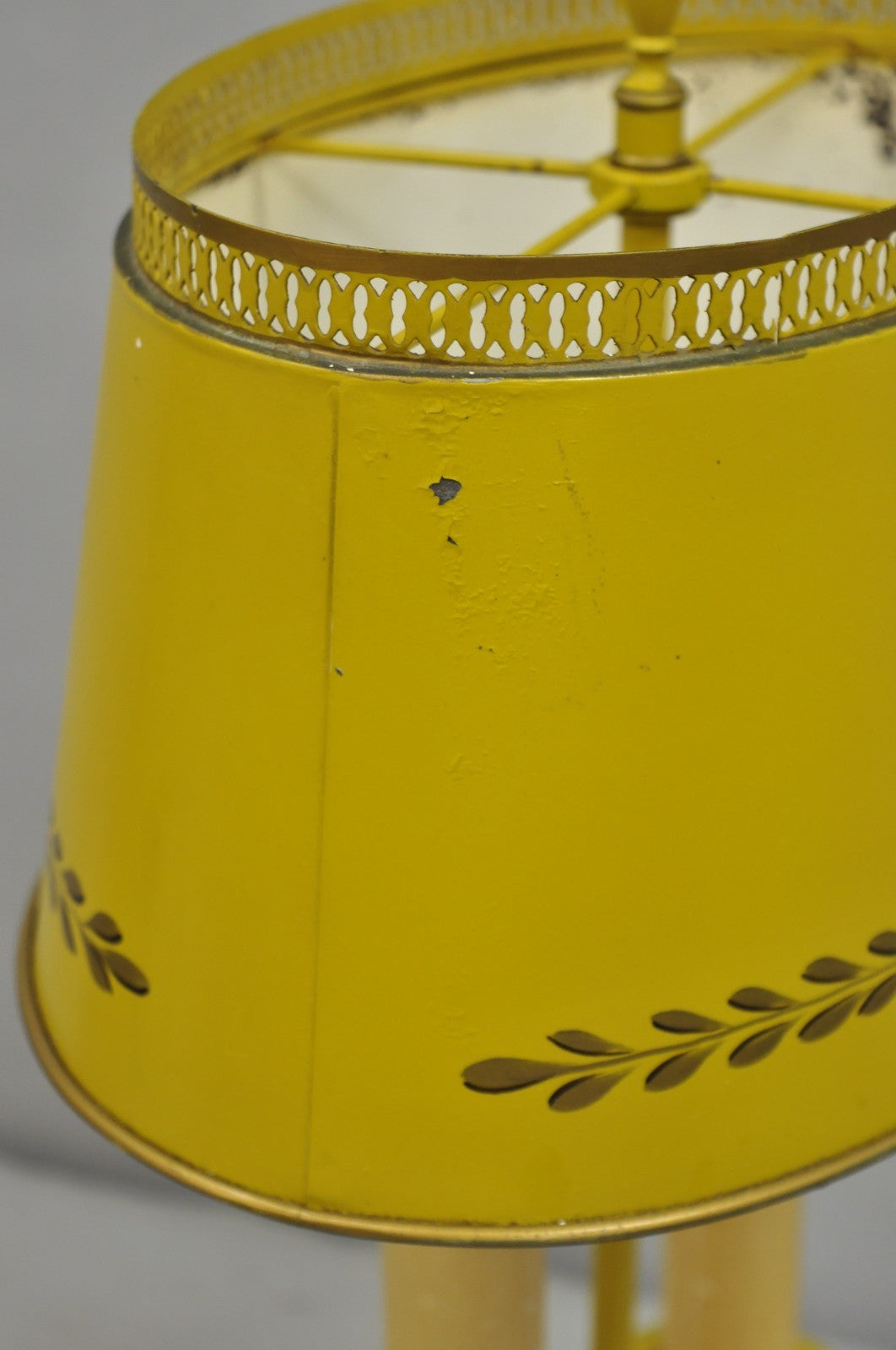 French Country Yellow Painted Tole Metal Bouillotte Candlestick Table Lamp