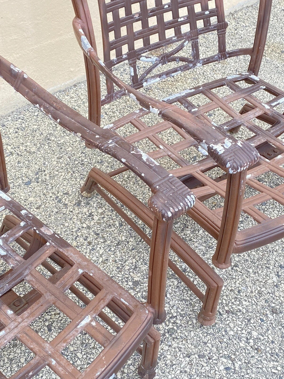 Cast Aluminum Basket Weave Lattice Patio Outdoor Rocking Lounge Chairs - a Pair
