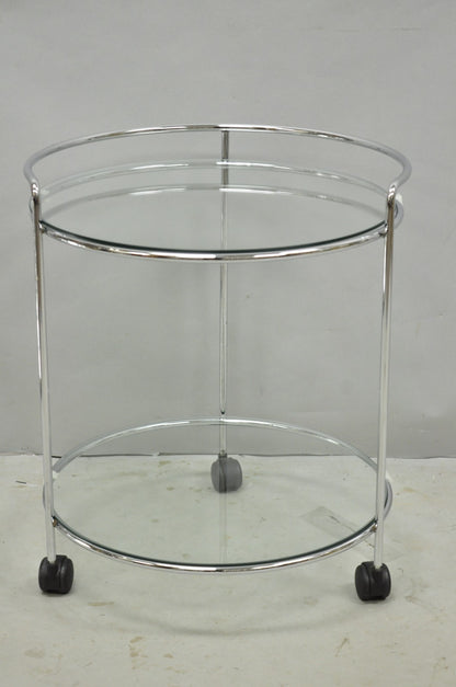 Vintage Mid Century Modern Chrome Round Glass 2 Tier Rolling Bar Cart Side Table