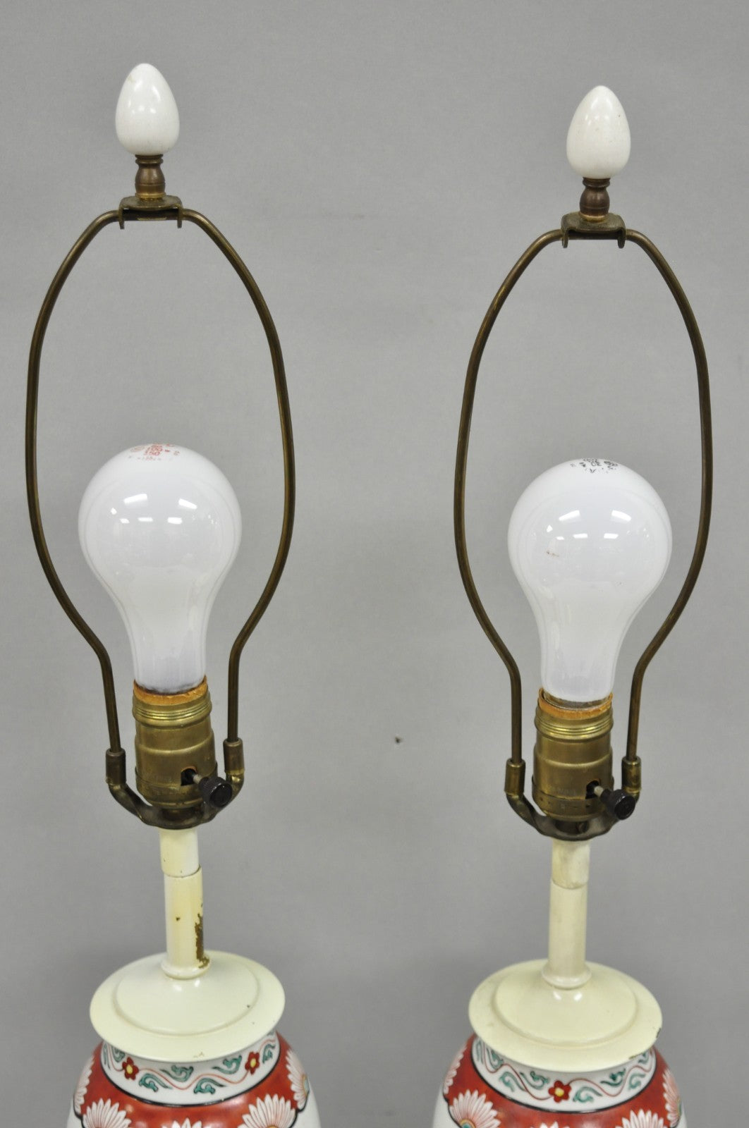 Vintage Chinoiserie Chinese Porcelain Jardinière Vase Flower Table Lamps - Pair