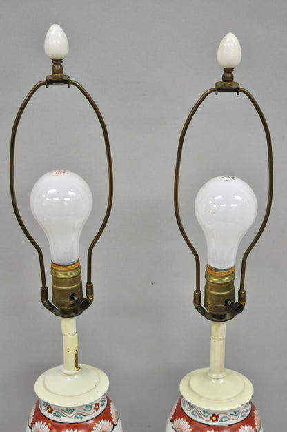 Vintage Chinoiserie Chinese Porcelain Jardinière Vase Flower Table Lamps - Pair