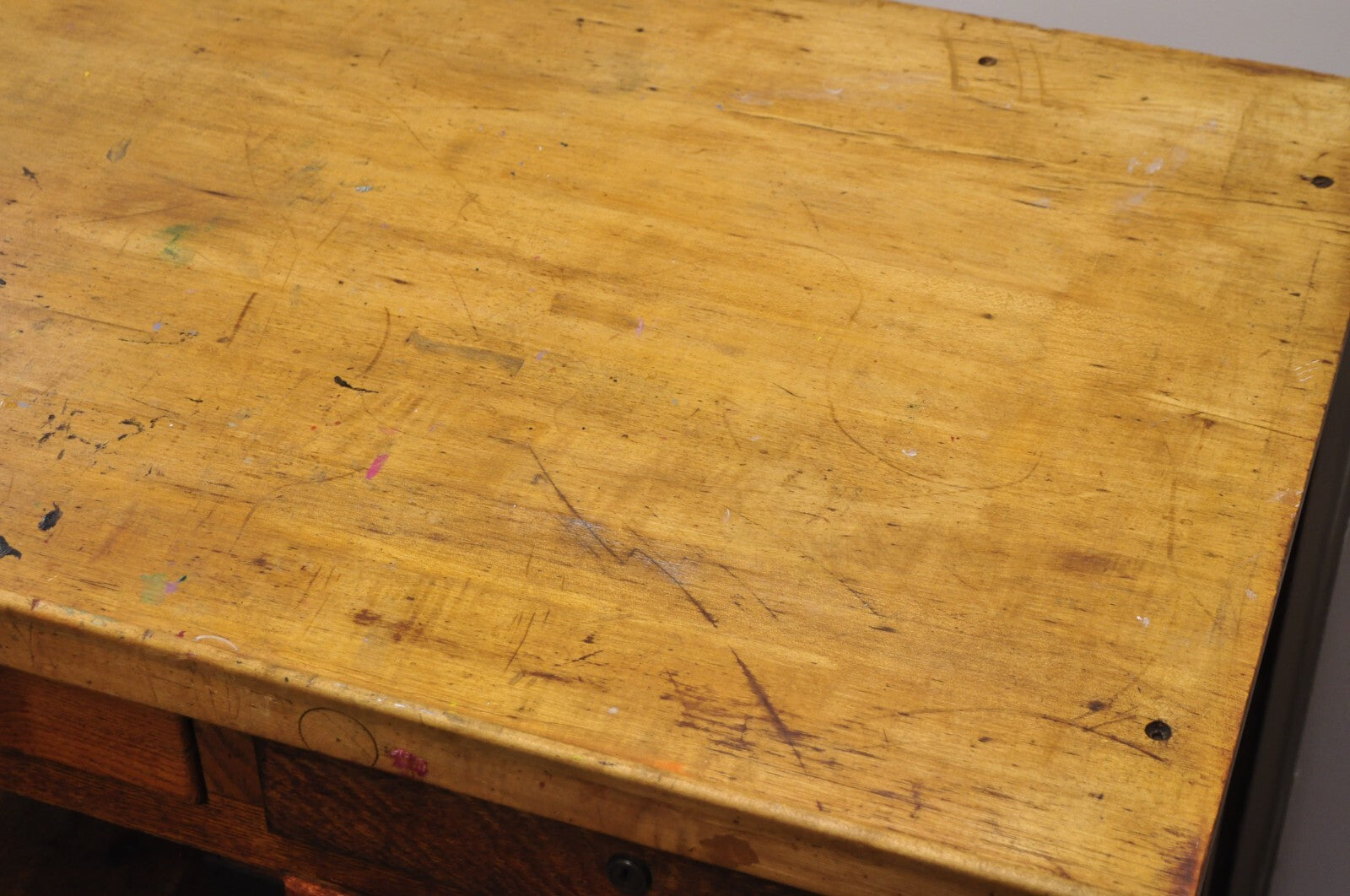 Antique Arts & Crafts Oak Jewelers Workbench Desk Drafting Table w/ Swivel Stool