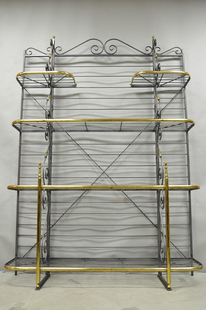 Vintage French Country Wrought Iron & Brass Kitchen Bakers Rack Bookcase Etagere