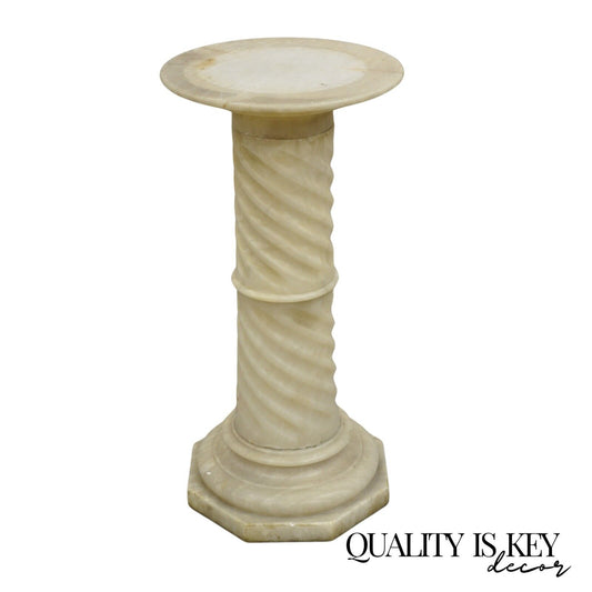 Antique Italian Classical Alabaster Marble Spiral Column 28" Short Pedestal