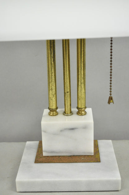 Vintage Mid Century Modern Art Deco Marble & Brass Bankers Desk Lamp w/ Shade
