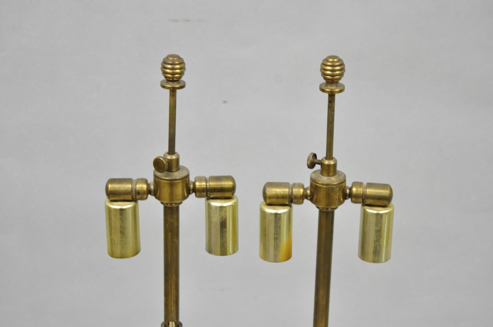 Antique Brass Corinthian Column Crystal Glass Candlestick Small Table Lamps Pair