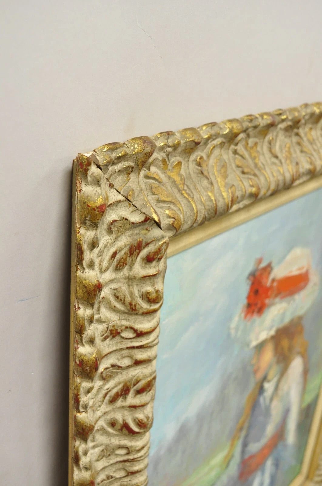 Zaza Meuli (b. 1892) Oil on Canvas Impressionist Painting Girl in Hat Orange Bow