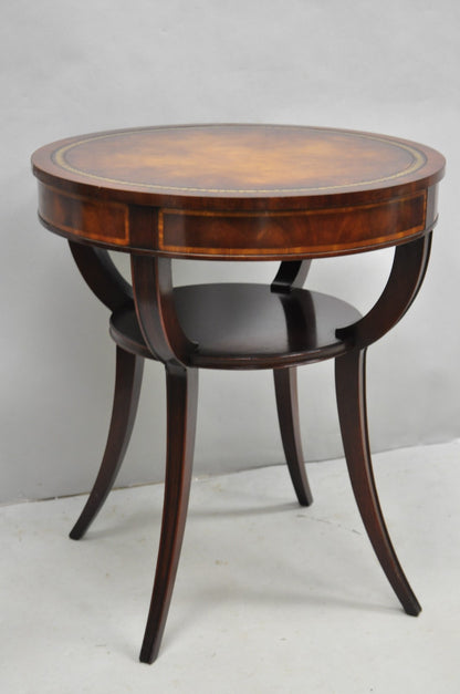 Vintage Weiman French Regency Round Mahogany Leather Top Saber Leg Side Table