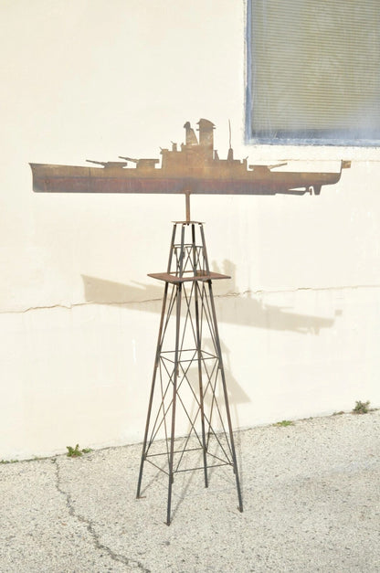 Antique Battleship Weathervane Weathered Paint American Primitive Steel Metal