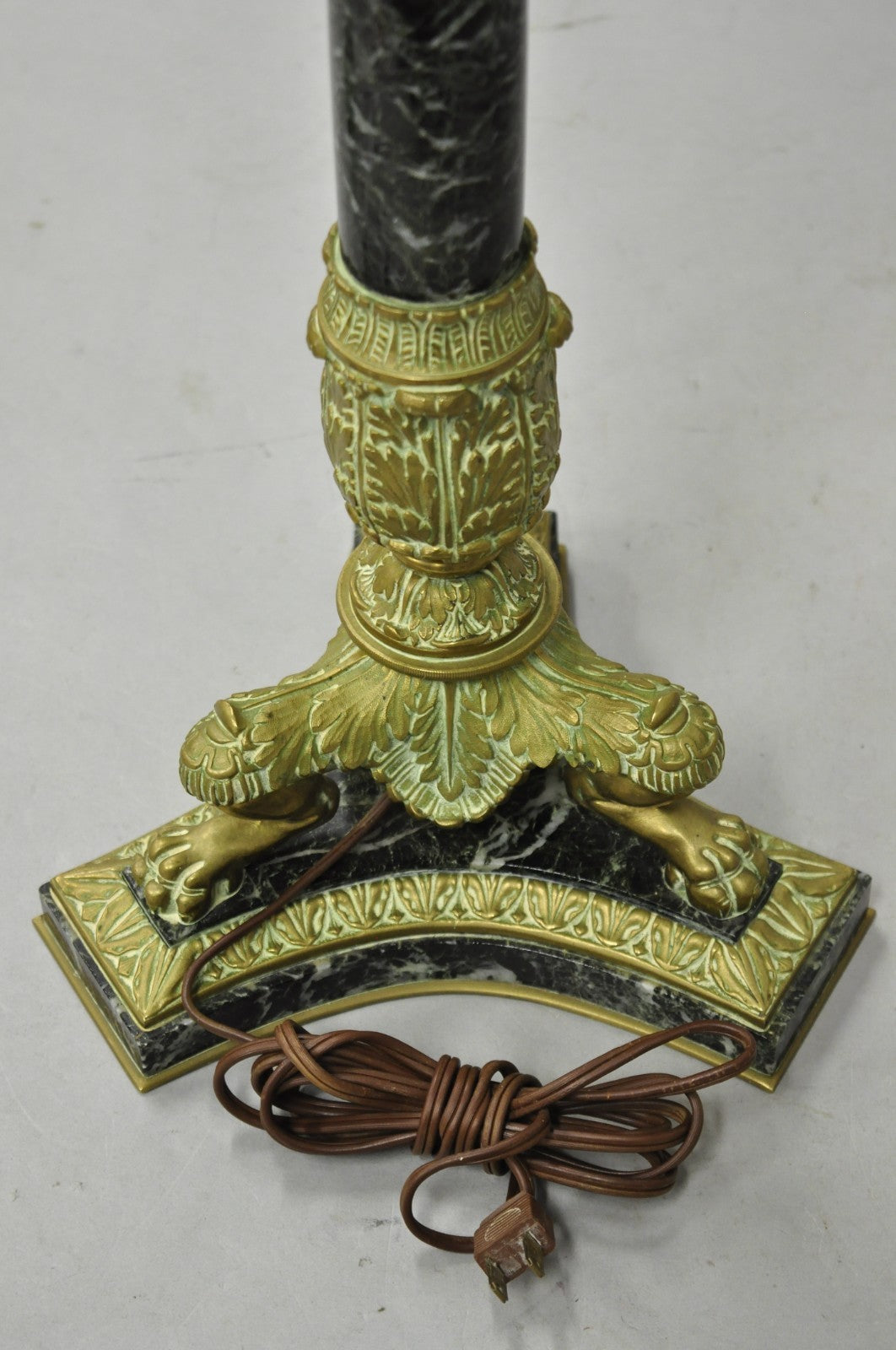 Antique French Empire Regency Gilt Bronze & Marble Column Paw Foot Table Lamp