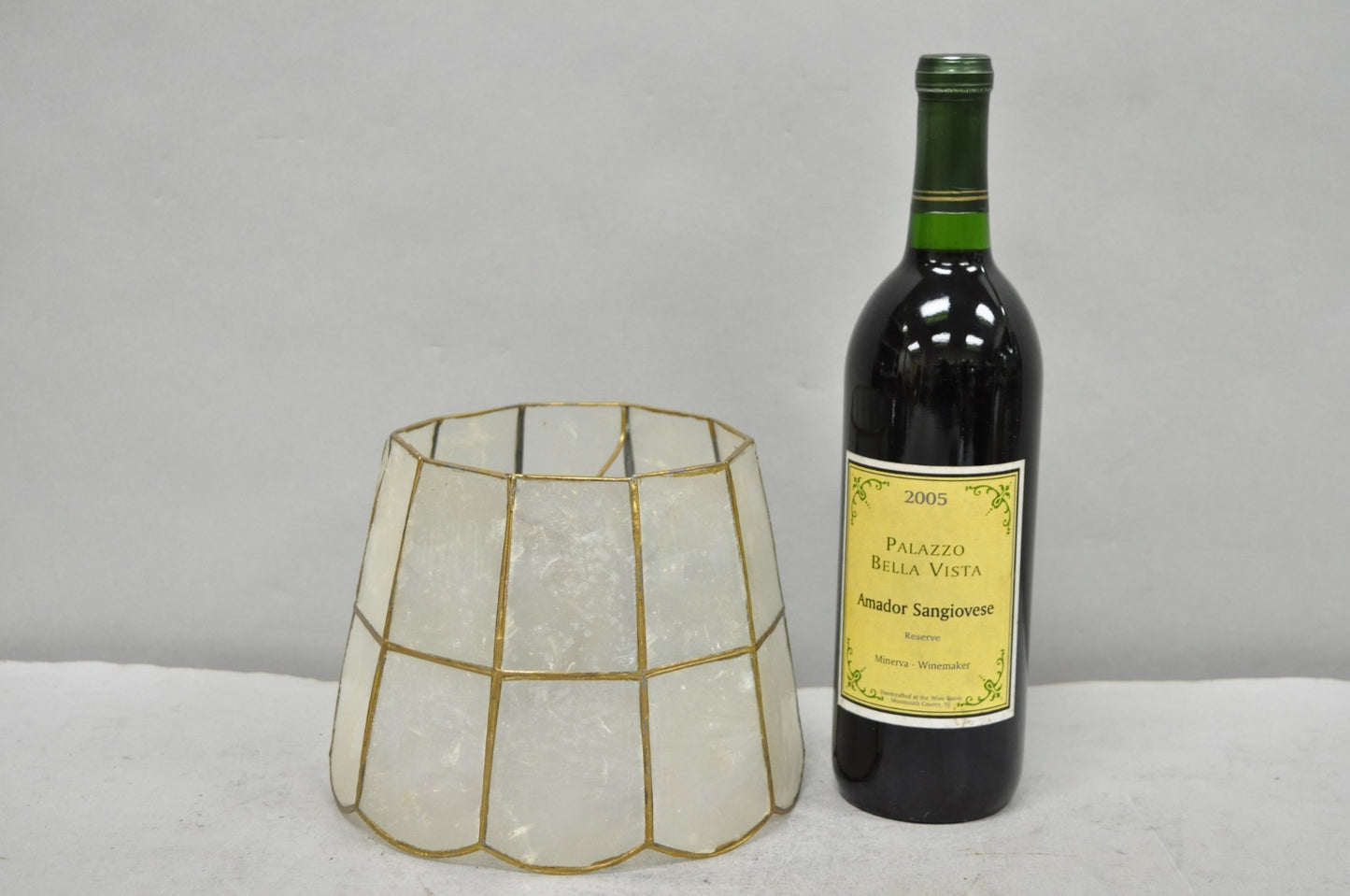 Vintage Italian Hollywood Regency Capiz Shell Gold 7.25 Round Clip On Lamp Shade