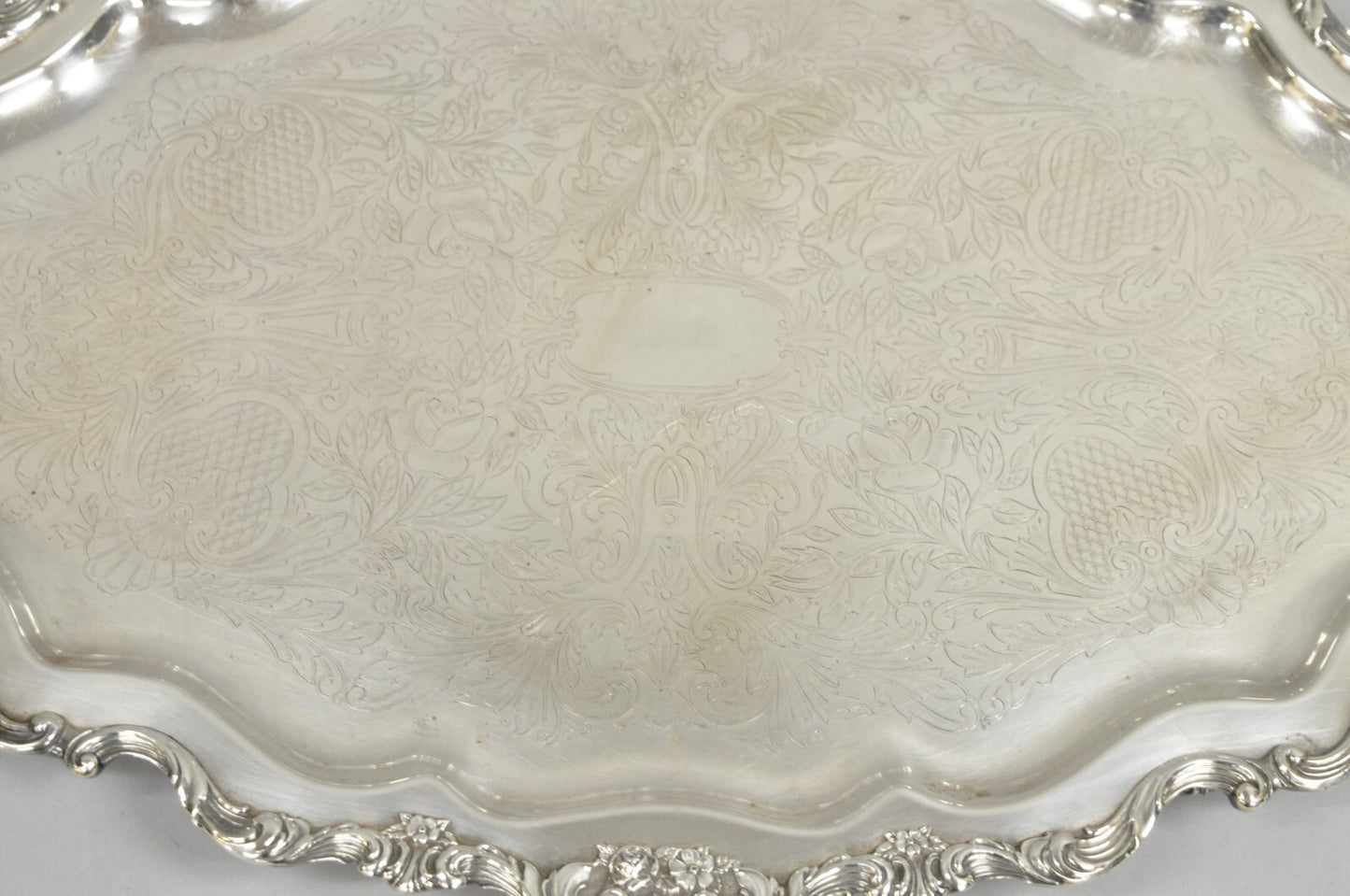 Antique Wallace Baroque Large 28" Silver Plated Serving Bar Tray w/ Handles