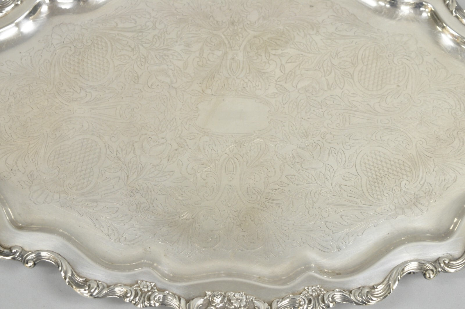 Antique Wallace Baroque Large 28" Silver Plated Serving Bar Tray w/ Handles