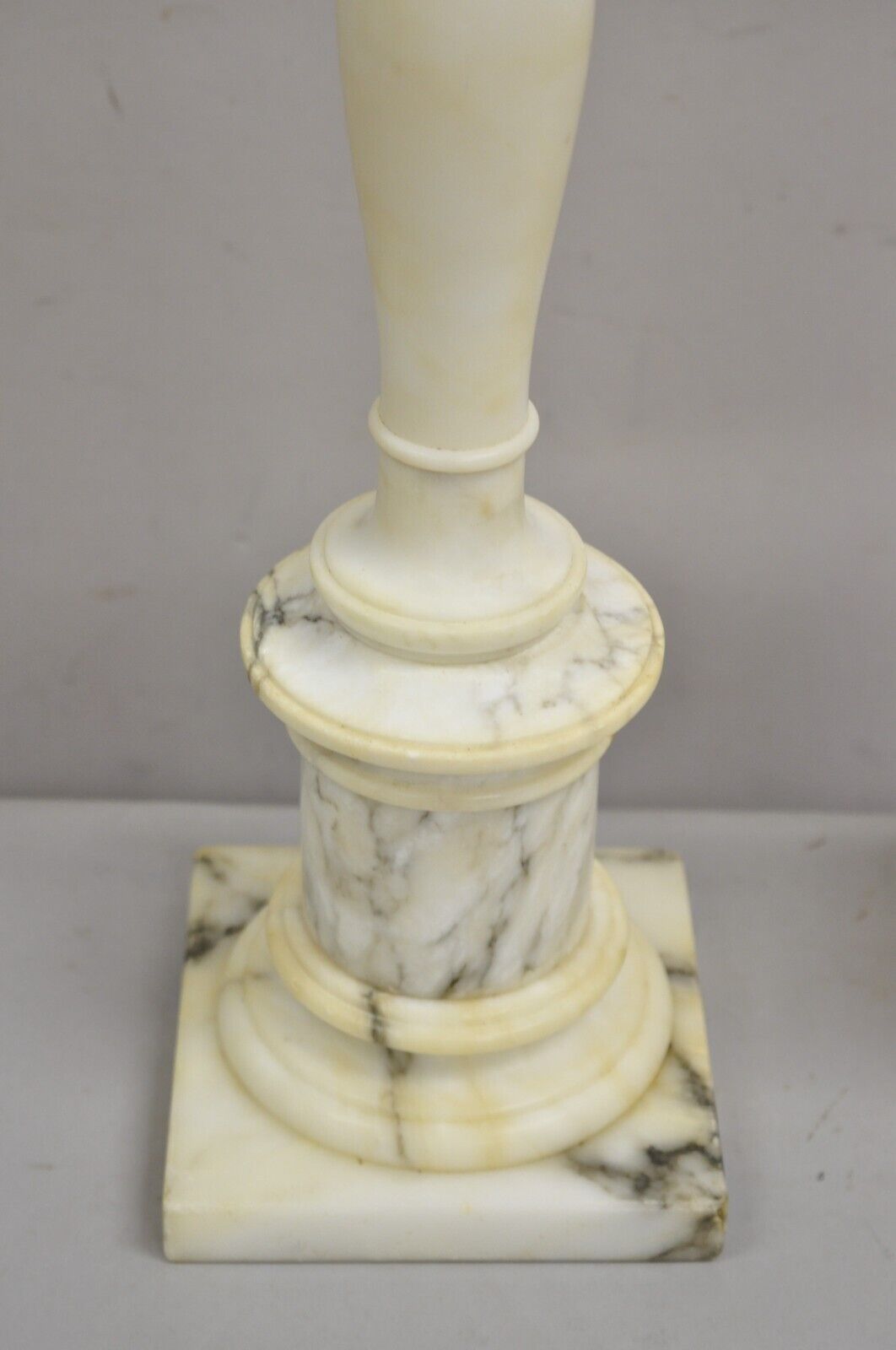 Vintage Italian Classical Carved White Marble Column Table Lamps - a Pair