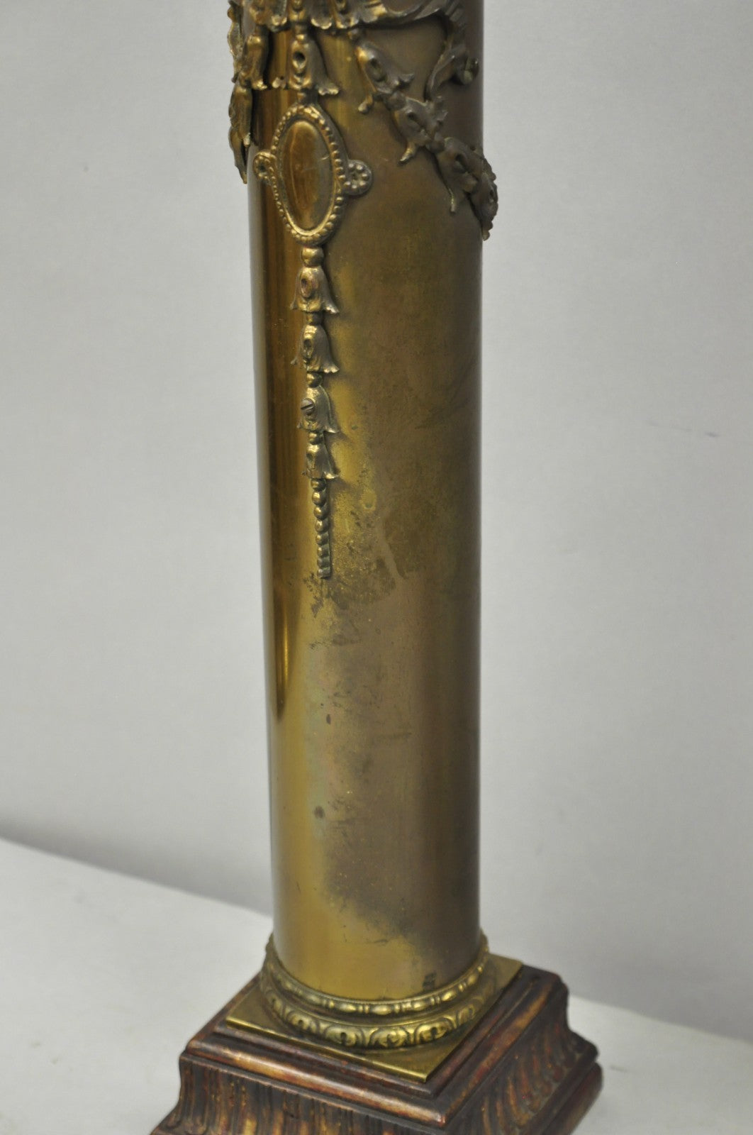 Antique French Empire Neoclassical Bronze Cylinder Tall Table Lamps - a Pair