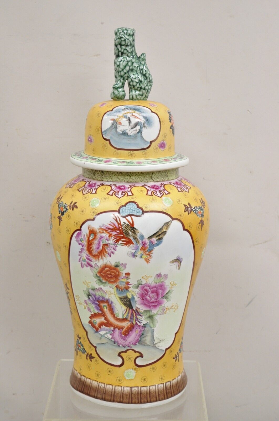 Vintage Chinese Porcelain Large Foo Dog Covered Temple Jar Ginger Jars - a Pair