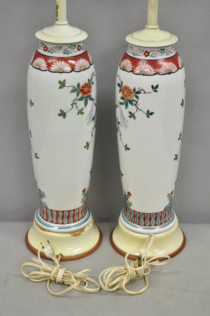 Vintage Chinoiserie Chinese Porcelain Jardinière Vase Flower Table Lamps - Pair