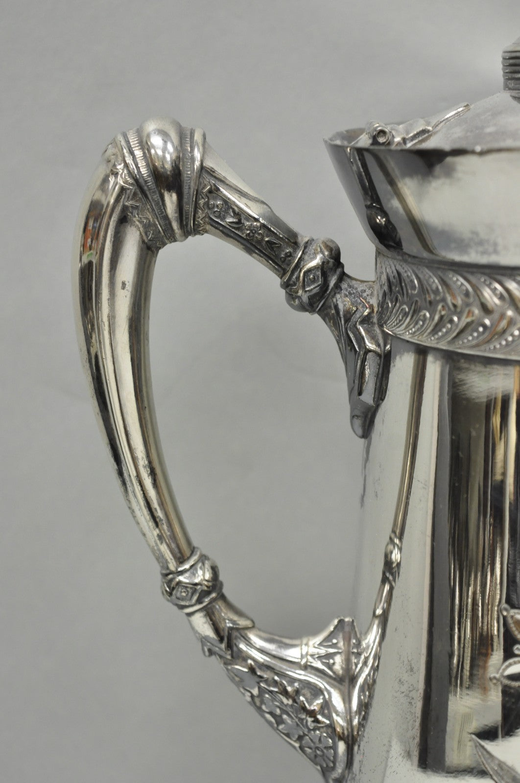 Antique Meriden Victorian Lrg Silver Plated Floral Etched Pitcher, Engraved 1892
