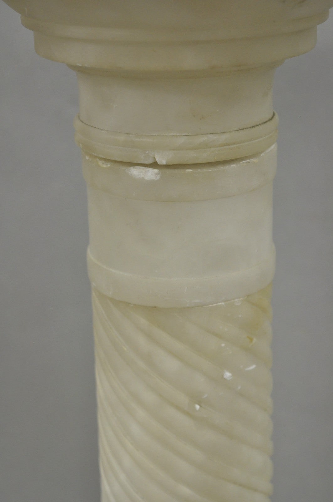 Antique Italian Neoclassical Carved Alabaster Spiral Column Narrow Pedestal
