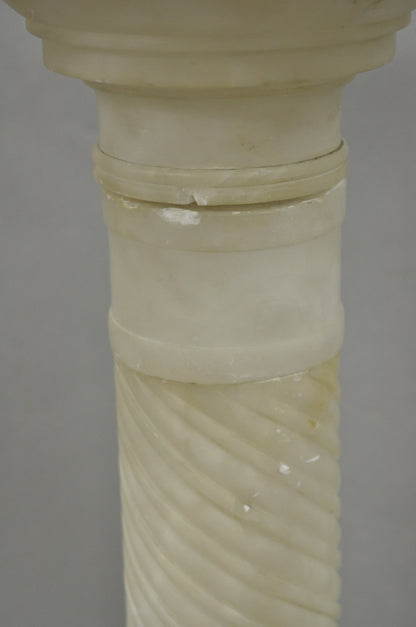 Antique Italian Neoclassical Carved Alabaster Spiral Column Narrow Pedestal