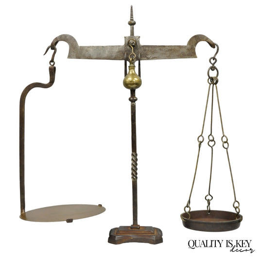 Antique English Gothic Arts & Crafts Hand Wrought Iron Balance Beam Scale