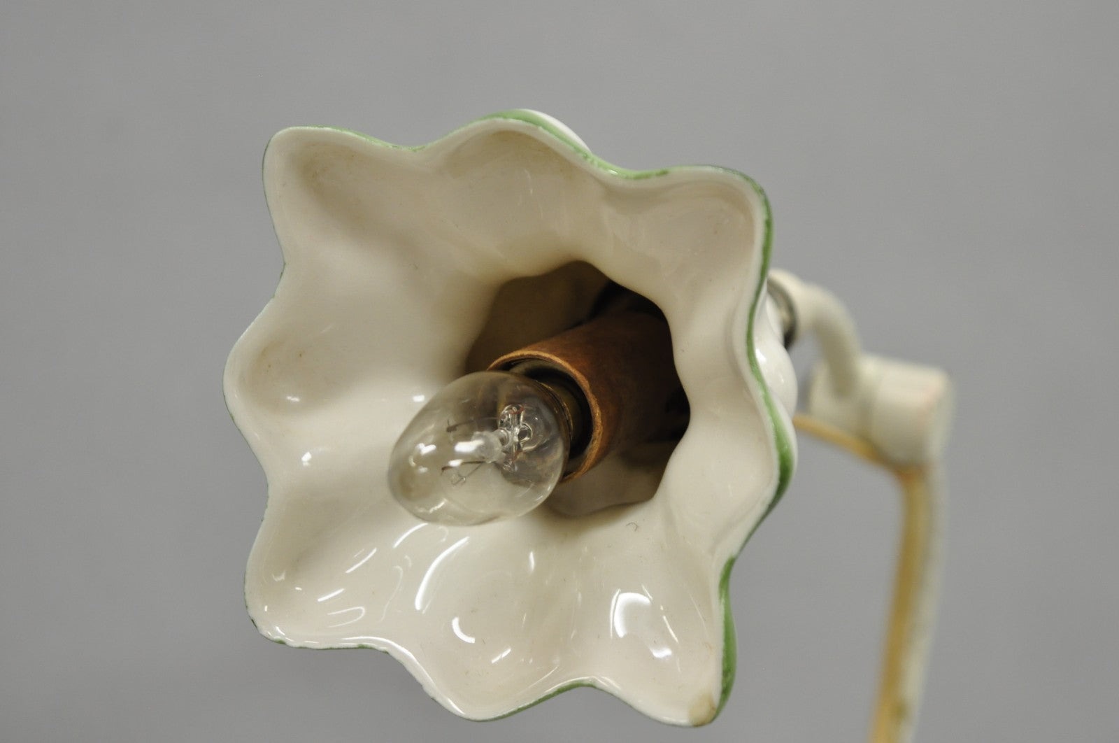 Antique French Art Deco Quilted Porcelain Small Adjustable Boudoir Bedside Lamp