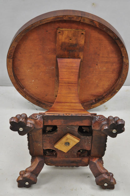 Antique American Empire Round Mahogany Carved Paw Foot Pedestal Base Side Table