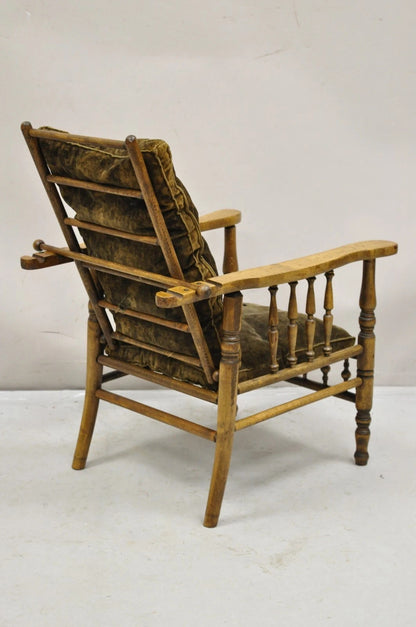 Antique Arts & Crafts Mission Turn Carved Walnut Small Child's Morris Chair