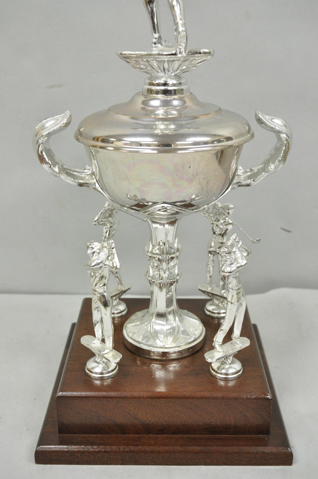 Vintage 1970s Silver Metal & Wood Figural Golf Trophy Award Cup John Sanzari