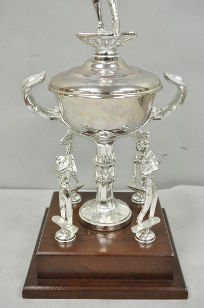 Vintage 1970s Silver Metal & Wood Figural Golf Trophy Award Cup John Sanzari
