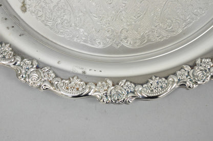 Vintage Oneida Silver Plated Round Twin Handle Serving Platter Bar Tray
