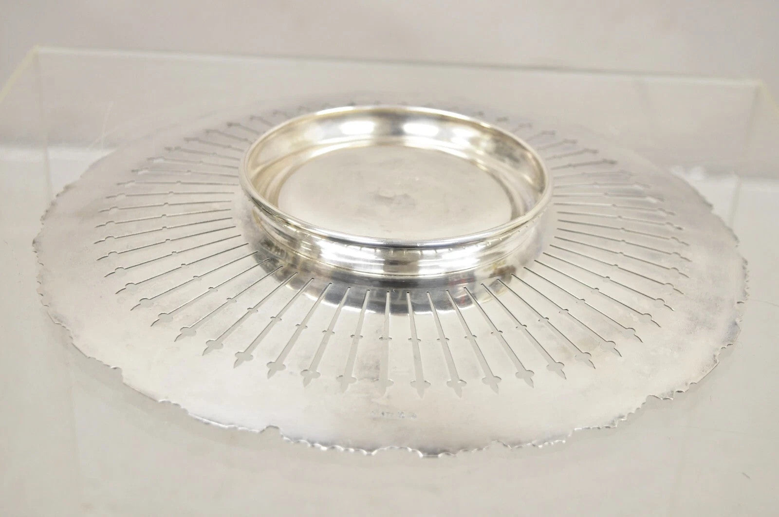 English Edwardian Grapevine Repousse Silver Plated "P" Round Serving Platter