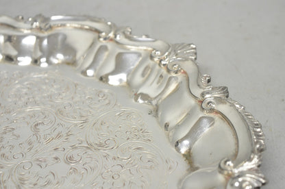 Vintage SBEP Victorian Silver Plated Round Scalloped Salver Bar Tray Platter