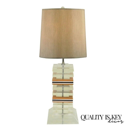 Vintage Mid Century Modern Stacked Lucite Acrylic Skyscraper Table Lamp