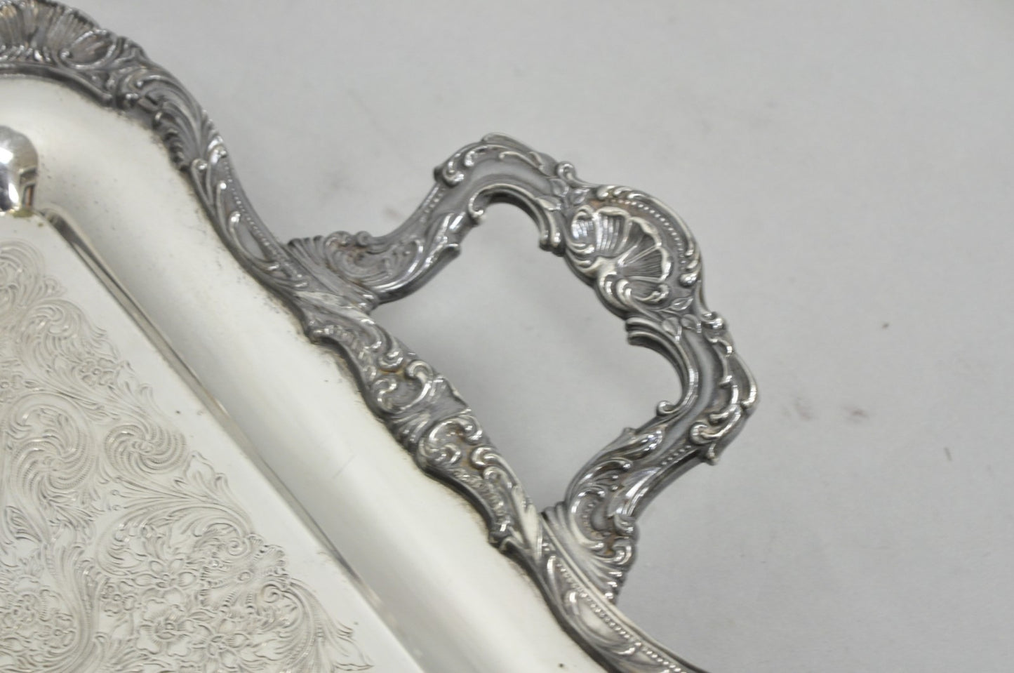 Vintage WM Rogers 290 Silver Plated Twin Handle Footed Bar Serving Platter Tray