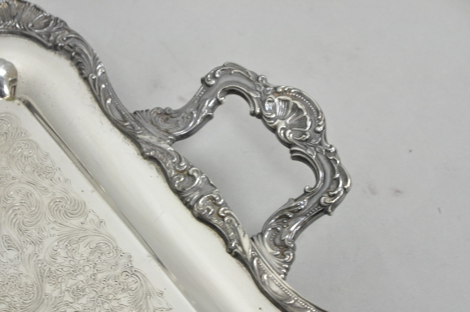 Vintage WM Rogers 290 Silver Plated Twin Handle Footed Bar Serving Platter Tray