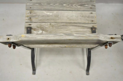 Antique French Industrial Wrought Iron Wooden Slat Seat Side Chairs - a Pair