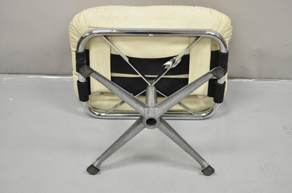 Vintage Directional Mid Century Modern Tubular Aluminum Base Swivel Ottoman
