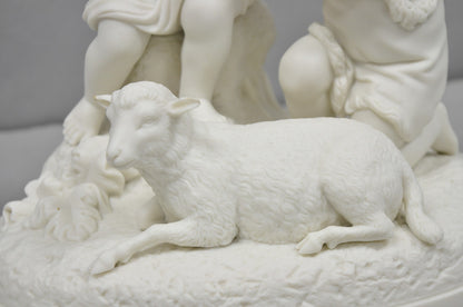 French Parian Porcelain Bisque "Feed My Lambs" Christ & St John Statue Sculpture