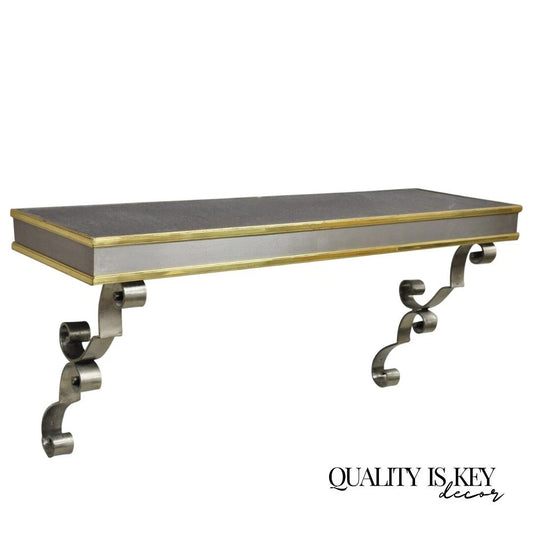 Vintage Italian Regency Steel & Brass Slate Top Wall Mounted Hall Console Table