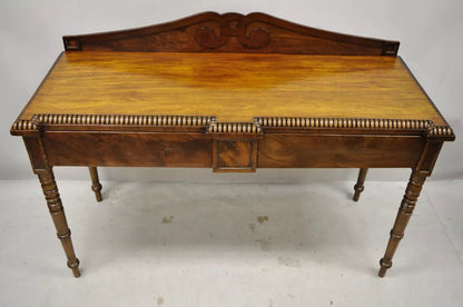 Antique English Regency Carved Crotch Mahogany Sideboard Buffet Console Table